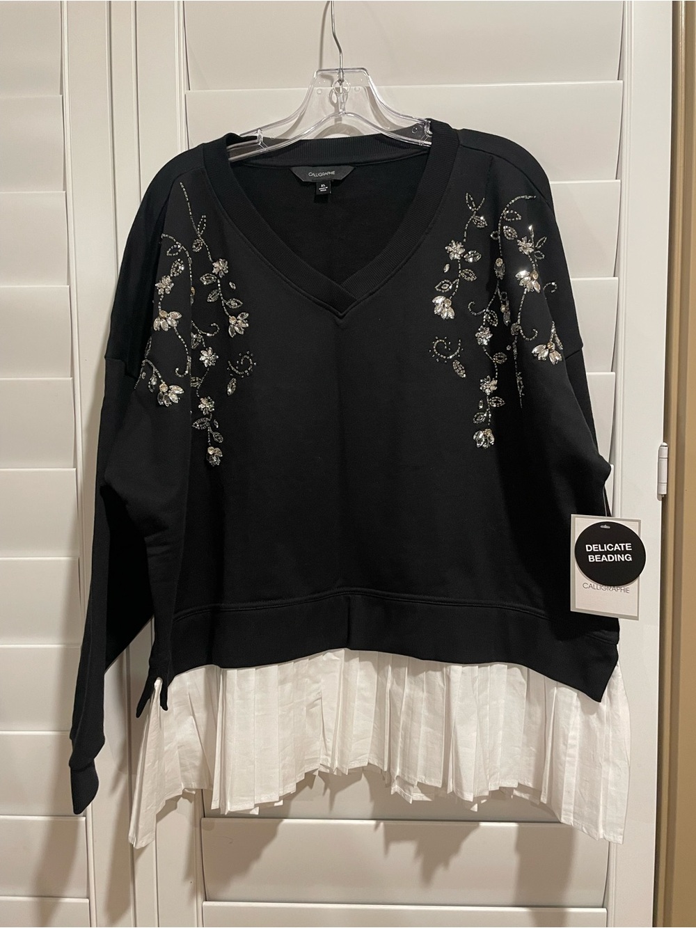 Calloway Black Beaded V-Neck Layered Sweater